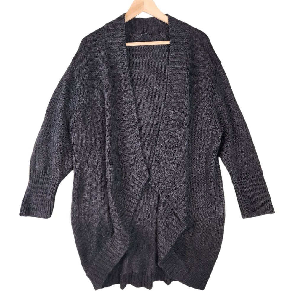 Eileen Fisher Open Front Long Cardigan Women's XL Gray Merino Wool Knit